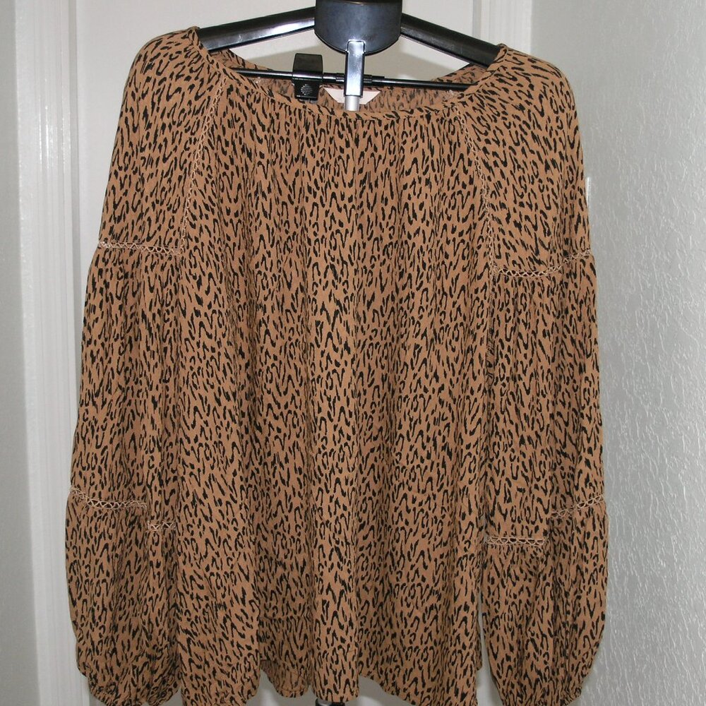Terra and Sky Women's Balloon Sleeve Animal Print Top Size 3X